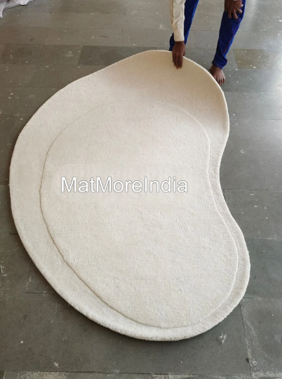 Hand Tufted Kidney Shape Modern Wool Handmade Area Rug Carpet Designer Rugs for Living Room Rug Bedroom Rug White Rug